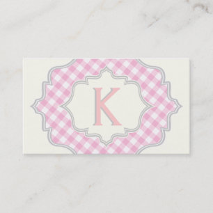 Monogram in een lijst met roze, witte gingham visitekaartje