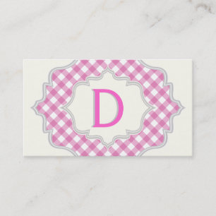 Monogram in een lijst met roze, witte gingham visitekaartje
