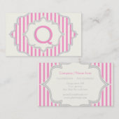 Monogram in een lijst met roze, witte strepen visitekaartje (Voorkant / Achterkant)