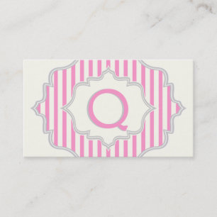 Monogram in een lijst met roze, witte strepen visitekaartje