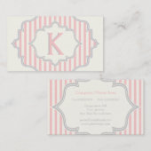 Monogram in een lijst met roze, witte strepen visitekaartje (Voorkant / Achterkant)