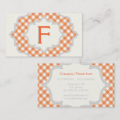 Monogram in een lijst, oranje wit gingham patroon visitekaartje (Voorkant / Achterkant)