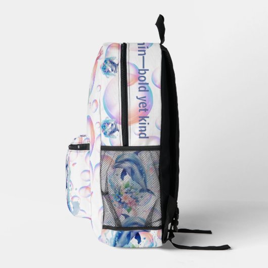 Monogram In Een Wereld Van Haaien, Wees Een Dolfij Bedrukte Rugzak (Rechts)