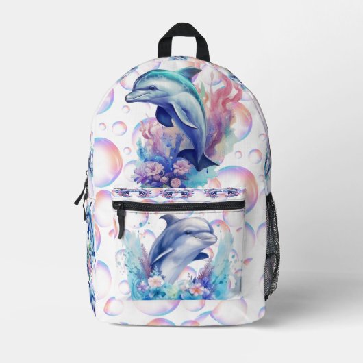 Monogram In Een Wereld Van Haaien, Wees Een Dolfij Bedrukte Rugzak (Voorkant)