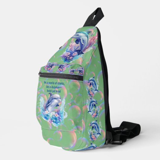 Monogram In Een Wereld Van Haaien, Wees Een Dolfij Sling Bag (Rechterhoek)