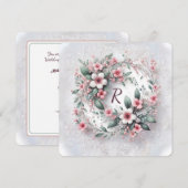 Monogram in elegante bruiloft bloemenkrans kaart (Voorkant / Achterkant)