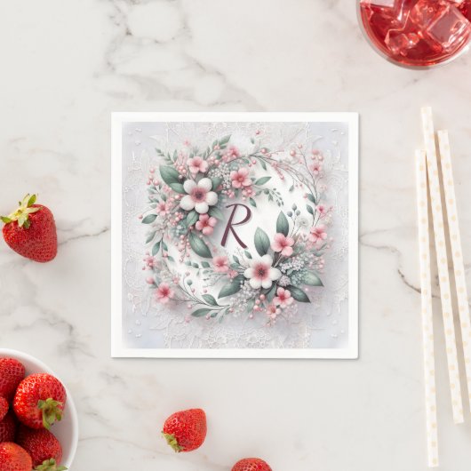 Monogram in elegante bruiloft bloemenkrans servet (Insitu)