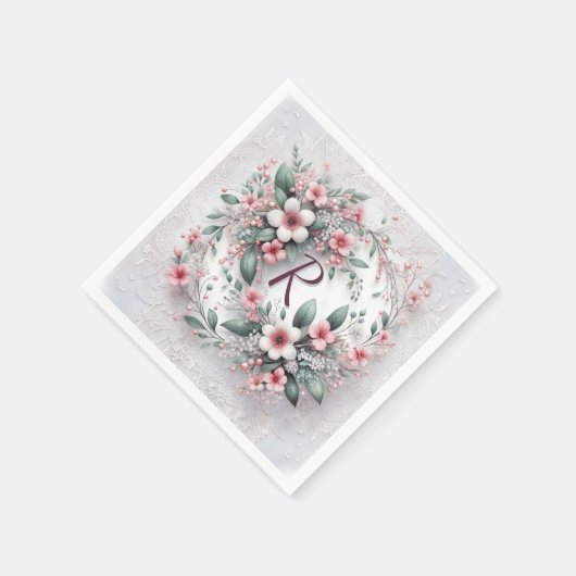 Monogram in elegante bruiloft bloemenkrans servet (Hoek)