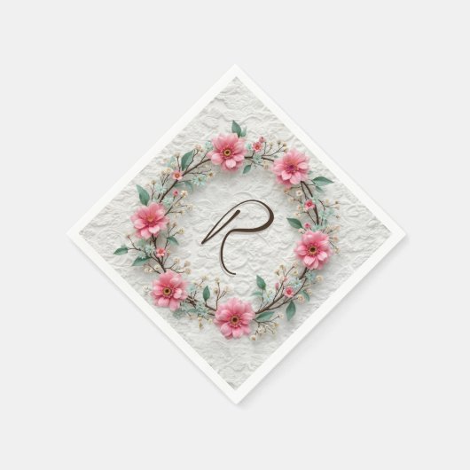 Monogram in elegante krans op kant servet (Hoek)