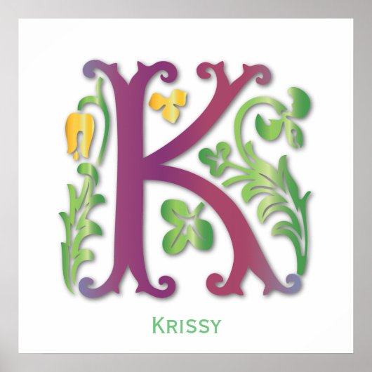 Monogram in Floral Design Poster (Voorkant)