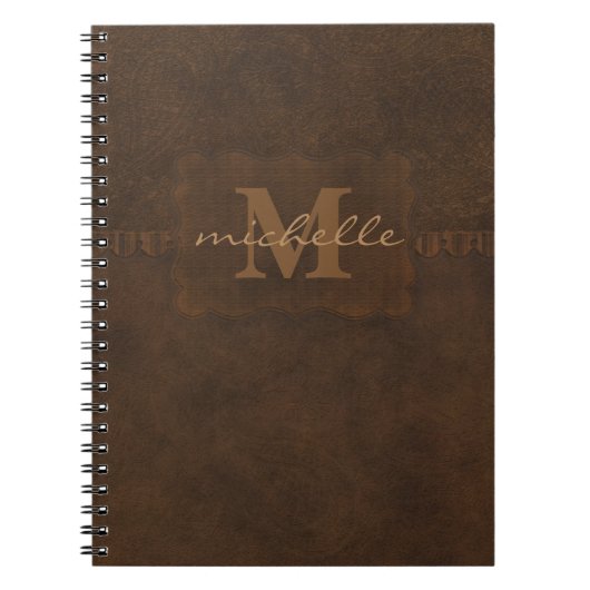 Monogram in gegaufreerd leder van Paisley Notitieboek (Voorkant)