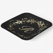 Monogram in goud gloeiende krans op zwart papieren bordje (Gebogen)