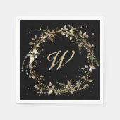 Monogram in goud gloeiende krans op zwart servet (Voorkant)