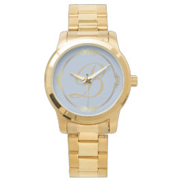 Monogram in goud met infinity cirkel op blauw | horloge