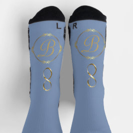Monogram in goud met infinity cirkel op blauw | sokken