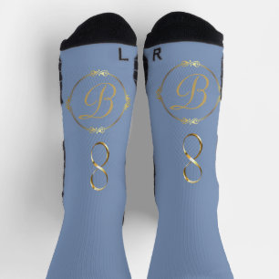 Monogram in goud met infinity cirkel op blauw   sokken