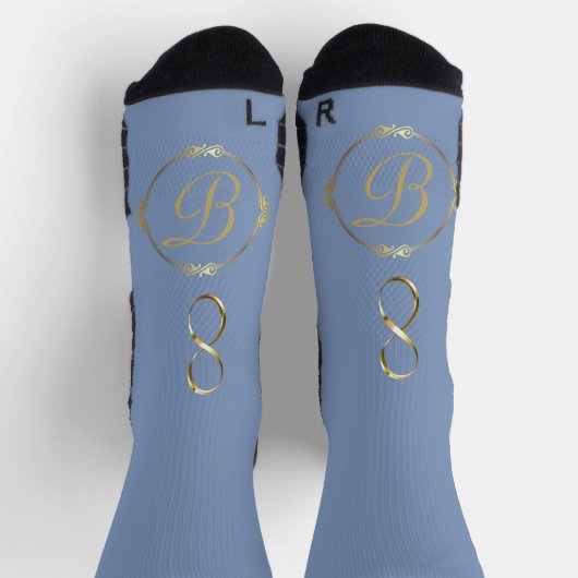 Monogram in goud met infinity cirkel op blauw | sokken (Top)
