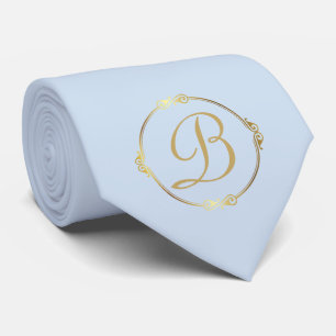Monogram in goud met infinity cirkel op blauw   stropdas