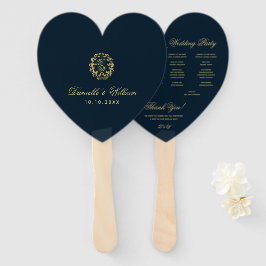 Monogram in Gouden Krans Blauw Hart Trouwprogramma Handwaaier