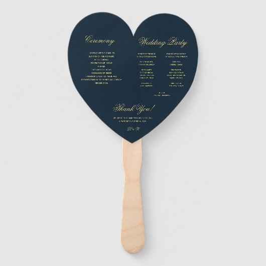 Monogram in Gouden Krans Blauw Hart Trouwprogramma Handwaaier (Achterkant)