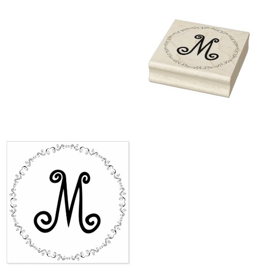 Monogram in grillige Doodle Border Art Stamp Rubberstempel (Gestempeld)