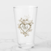 Monogram in het fancy Floral Open Heart Glas (Achterkant)