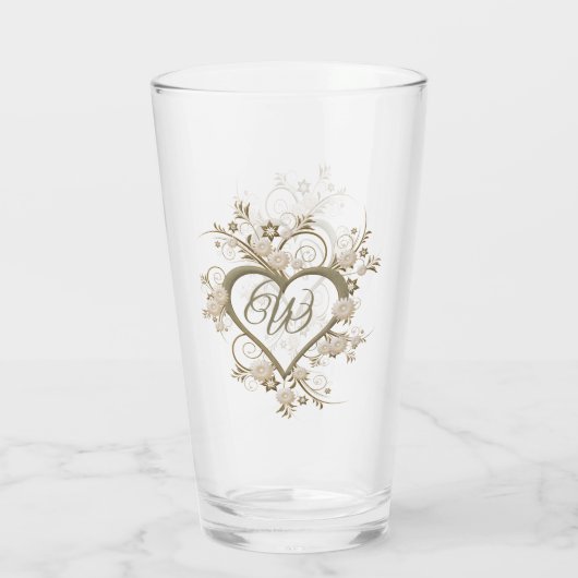 Monogram in het fancy Floral Open Heart Glas (Achterkant)