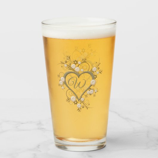 Monogram in het fancy Floral Open Heart Glas (Voorkant gevuld)