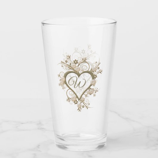 Monogram in het fancy Floral Open Heart Glas (Voorkant)
