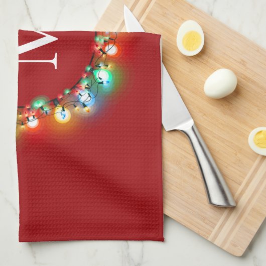 Monogram in Kerstverlichting Cirkel Vakantie Theedoek (Quarter Fold)