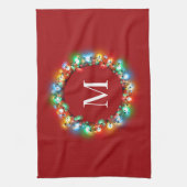 Monogram in Kerstverlichting Cirkel Vakantie Theedoek (Verticaal)