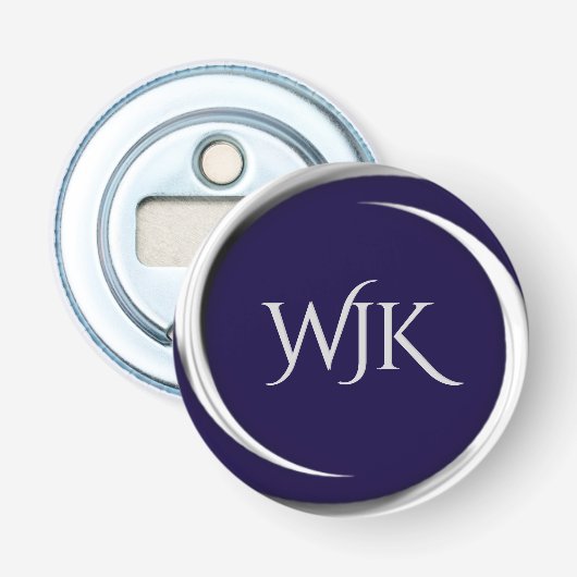 Monogram in marineblauw button flesopener (Voorkant)