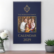 Monogram in marineblauw en goud Elegante familiefo