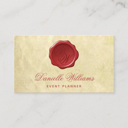 Monogram in Red Wax Seal op oud papierperkament Visitekaartje (Voorkant)