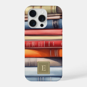 Monogram in vintage watercolor boekenkast iPhone 15 pro case
