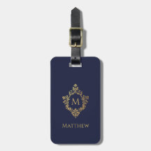 Monogram in Wapenschild Navyblauw Elegant Nepgoud 