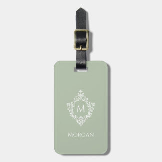 Monogram in Wapenschild Salie Groen Vintage Wit In Bagagelabel