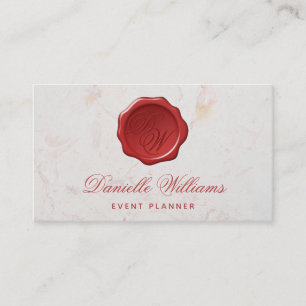 Monogram in Wax Seal op White Marble Red Script Visitekaartje