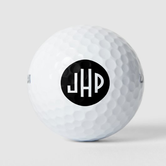 Monogram in wit op zwarte cirkel golfballen (Voorkant)