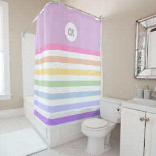 Monogram in witte cirkel pasta regenboogstrips douchegordijn
