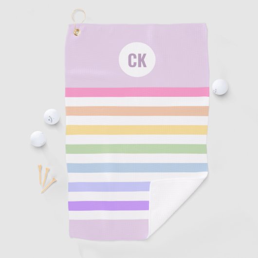 Monogram in witte cirkel pasta regenboogstrips golfhanddoek (Insitu)