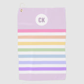 Monogram in witte cirkel pasta regenboogstrips golfhanddoek (Voorkant)