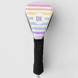 Monogram in witte cirkel pasta regenboogstrips golfheadcover