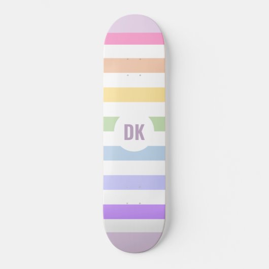 Monogram in witte cirkel pasta regenboogstrips persoonlijk skateboard (Voorkant)