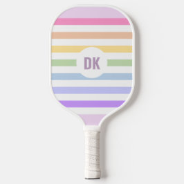 Monogram in witte cirkel pasta regenboogstrips pickleball paddle