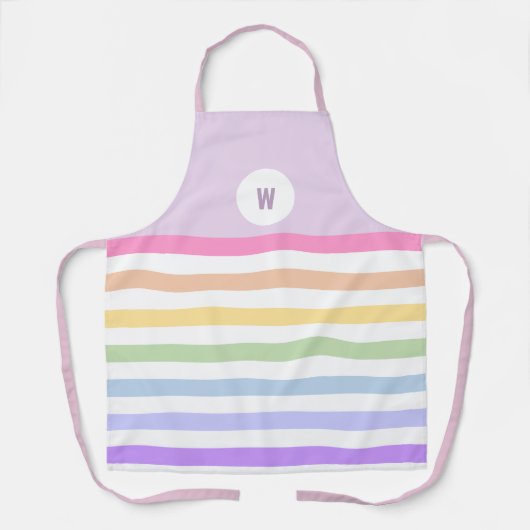 Monogram in witte cirkel pasta regenboogstrips schort (Voorkant)