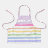 Monogram in witte cirkel pasta regenboogstrips schort (Voorkant)