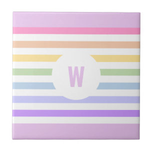 Monogram in witte cirkel pasta regenboogstrips tegeltje