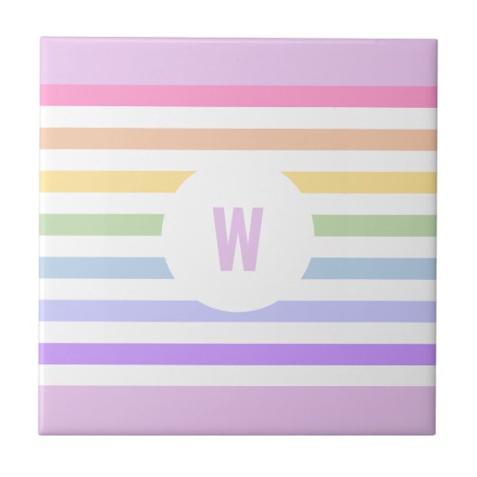 Monogram in witte cirkel pasta regenboogstrips tegeltje (Voorkant)