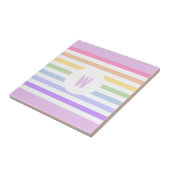 Monogram in witte cirkel pasta regenboogstrips tegeltje (Zijkant)